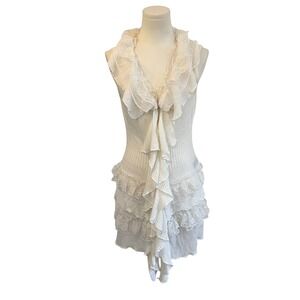 Vintage Siomai White Lace Ruffle Knit Tunic Mini Dress Cottagecore Fairycore M